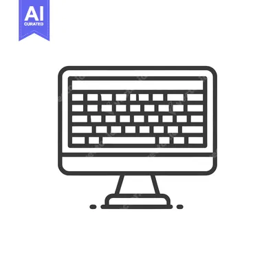 Aset desain premium: Minimalist Computer Monitor Icon with Keyboard Display, Outline Style