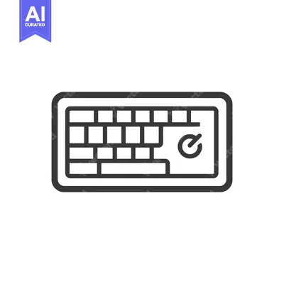 Aset premium populer: Minimalist Keyboard Icon with Power Button, Black Outline on White Bac