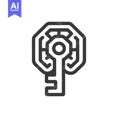 Premium design asset: Stylized Key Icon with Octagonal Head and Geometric Design