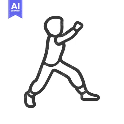 Aset desain premium: A minimalist illustration depicting a person in a martial arts stance
