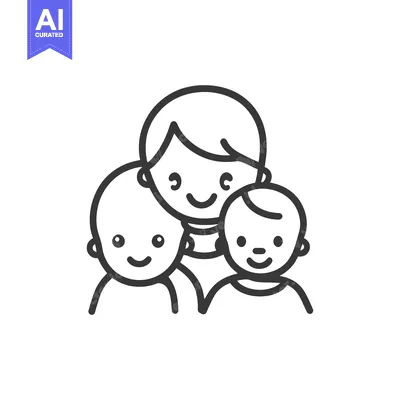 Aset desain premium: A mother with her two children are smiling joyfully together