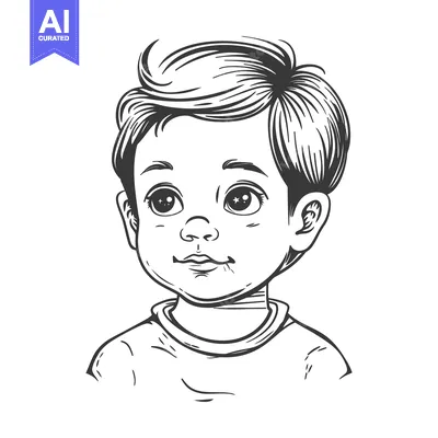 Aset desain premium: A black and white sketch portrait of a young child