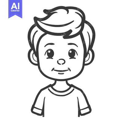Premium design asset: A Simple Black and White Cartoon Portrait of a Young Boy