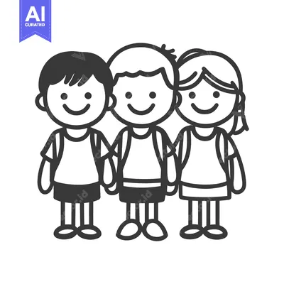 Aset premium populer: Three smiling children standing close together in a group