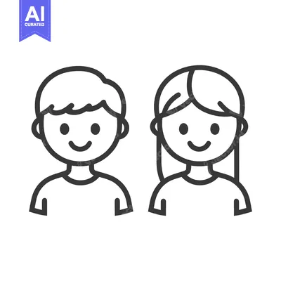 Aset premium populer: Two smiling cartoon figures representing a male and a female