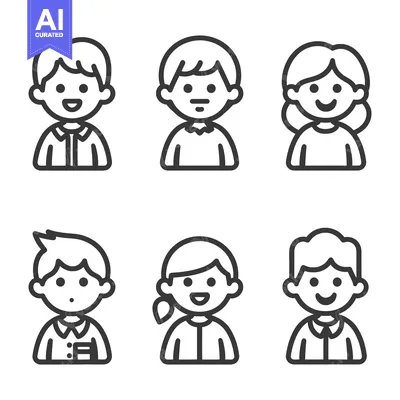 Aset premium populer: Line drawing illustrations depicting various smiling human faces with