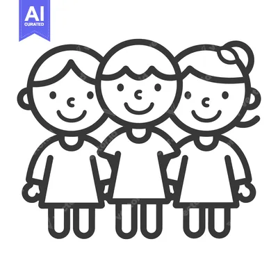 Aset premium populer: Three smiling children stand together with their arms at their sides