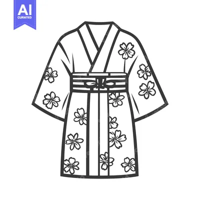 Aset premium populer: Simplified illustration of a traditional floral pattern kimono garment