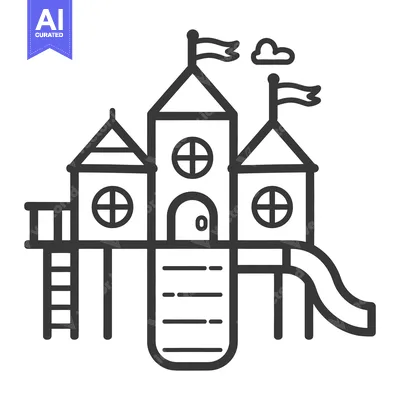 Premium design asset: An illustrated playground structure with slide and multiple towers