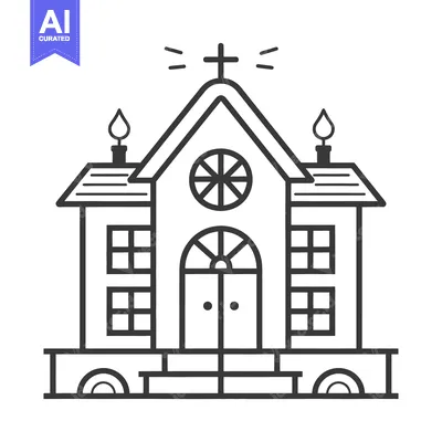 Premium design asset: A simple black and white illustration of a church building