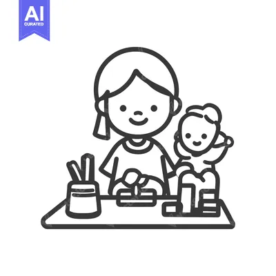Aset desain premium: A young person crafting a sculpture at a work table