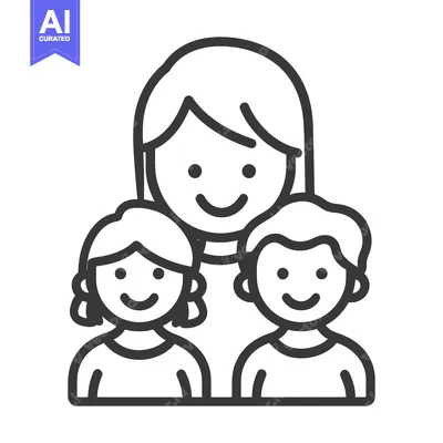 Aset premium populer: A smiling mother stands with her two happy children