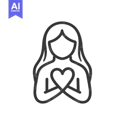 Aset premium populer: A simple black and white line drawing of a person holding a heart