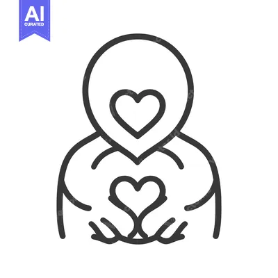 Aset desain premium: A simple line drawing of a person holding two hearts