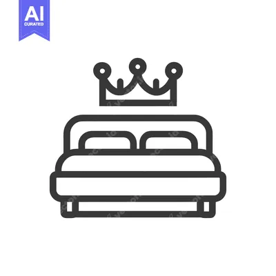 Royal Bed Icon: Crown Topped Bed, Minimalist Design, Luxury Sleep Conc