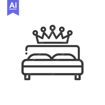 Aset desain premium: Royal Bed Icon: Luxurious Sleep, Crowned Comfort, Minimalist Design