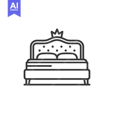 Royal Bed Icon: Luxurious Design with Crown Detail, Minimalist Style