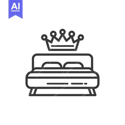 Premium design asset: Royal Bed Icon: Minimalist Line Art of a Crowned Bed for Luxury Sleep