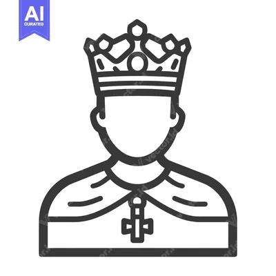 Aset desain premium: A regal person wearing a crown and a cape in an icon style