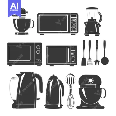 Aset premium populer: Kitchen Appliances and Utensils in Silhouette