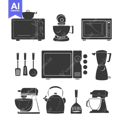 Popular premium asset: Kitchen Appliances and Utensils in Silhouette