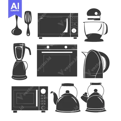 Aset premium populer: Kitchen Appliances and Utensils Silhouettes