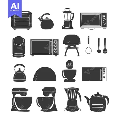 Premium design asset: Kitchen Appliances and Utensils Silhouettes