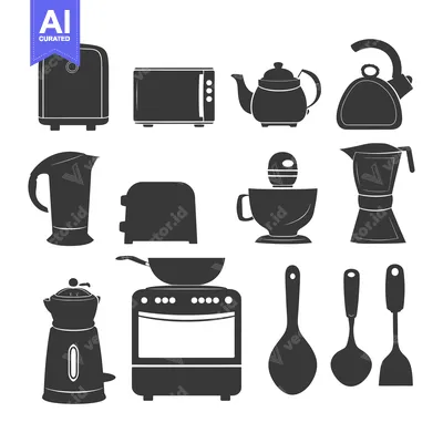 Aset premium populer: Kitchen Appliances and Utensils Silhouettes