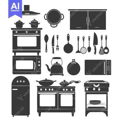 Kitchen Appliances and Utensils Silhouette Set