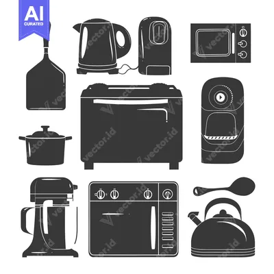 Kitchen Appliances and Utensils Silhouette Set