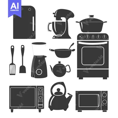 Kitchen Appliances and Utensils Silhouette Set