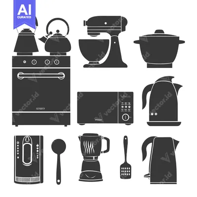Aset desain premium: Kitchen Appliance Silhouettes