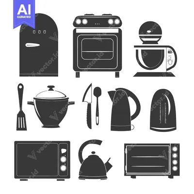 Kitchen Appliances Set in Silhouettes