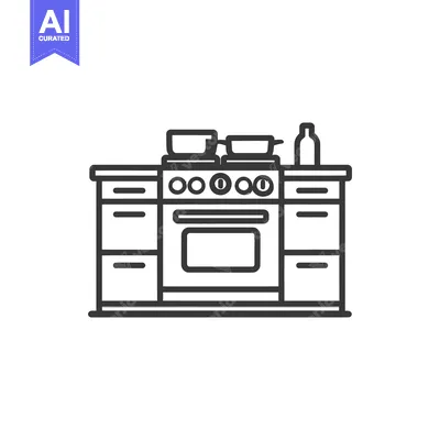 Premium design asset: Kitchen Stove Icon: Modern Line Art with Pots and Bottle Detail