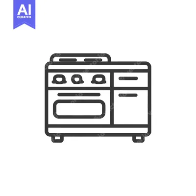 Popular premium asset: Minimalist Line Art: Vintage Kitchen Stove with Oven and Storage