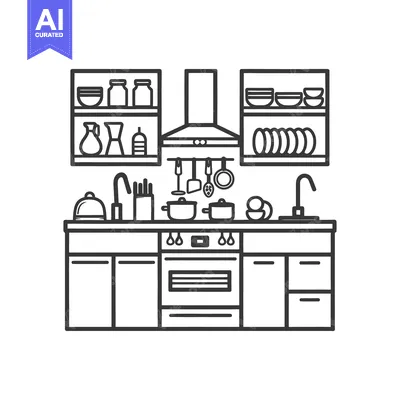Popular premium asset: Detailed black and white illustration of a modern kitchen