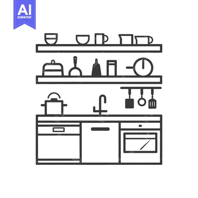 Aset premium populer: A simple vector illustration depicting a kitchen with various utensils