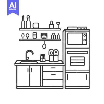 Popular premium asset: A monochrome line drawing depiction of a kitchen scene