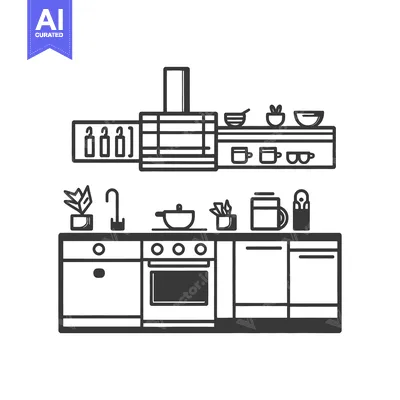 Aset desain premium: Simple black and white illustration depicting modern kitchen appliance