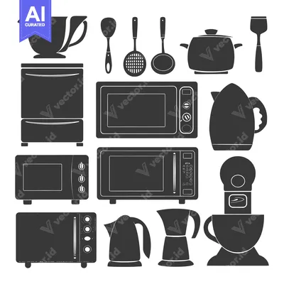 Aset desain premium: Kitchen Utensils and Appliances Silhouettes