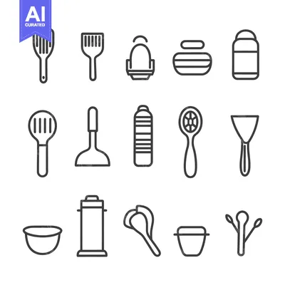 Popular premium asset: Outlined Kitchen Utensils and Tools Presented in Simple Line Drawings