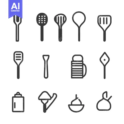 Graphic representations of various kitchen and serving tools