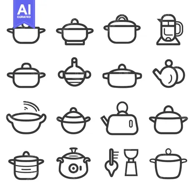 Premium design asset: Illustrations showing different cookware tools for various kitchen pur