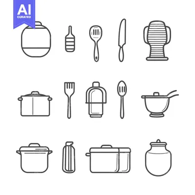Premium design asset: Kitchen Utensil Icons Displayed In Organized Rows And Columns