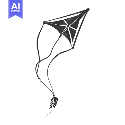Aset desain premium: A black and white kite floats gently in the sky