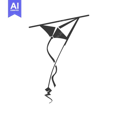 Popular premium asset: A simple black and white drawing of a kite with a tail