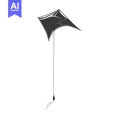 Premium design asset: A simple black and white illustration of a flying kite