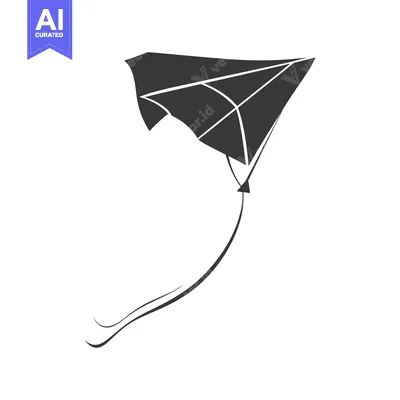 Aset premium populer: A simple black and white illustration of a kite flying high