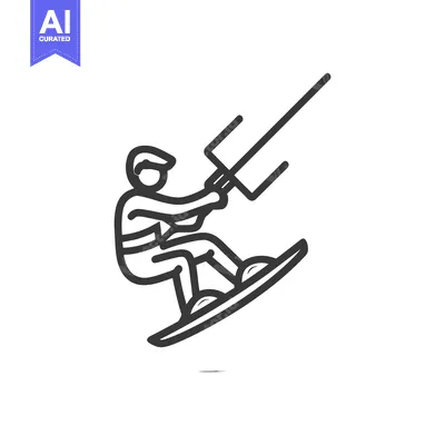 Premium design asset: Kitesurfer Icon: Minimalist Line Art of Water Sport Activity