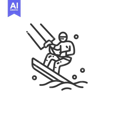 Aset desain premium: Kitesurfing Icon: Minimalist Line Art of Water Sport Action